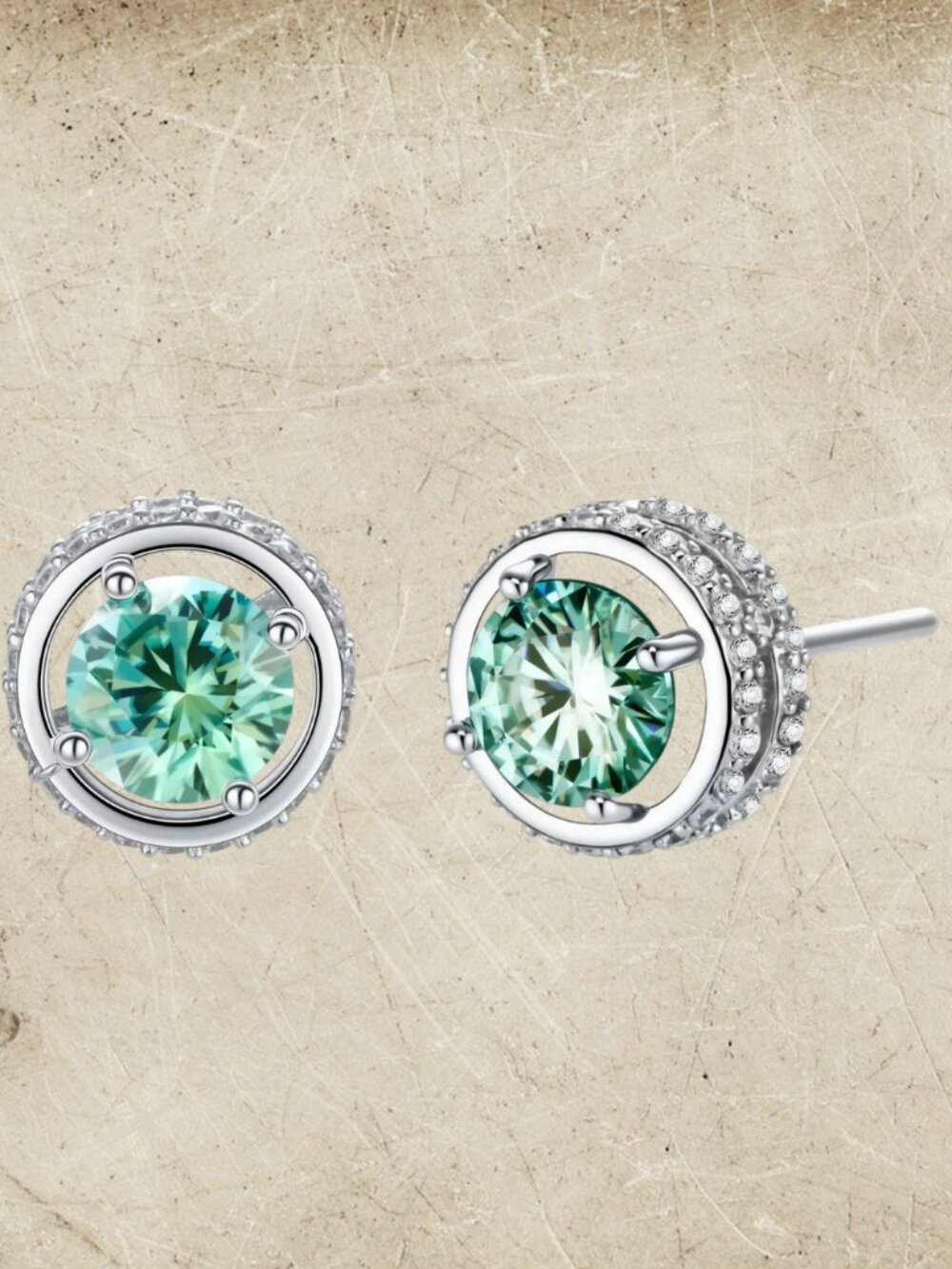 Simply Savvy Green Moissanite Halo Stud Earrings Sterling Silver